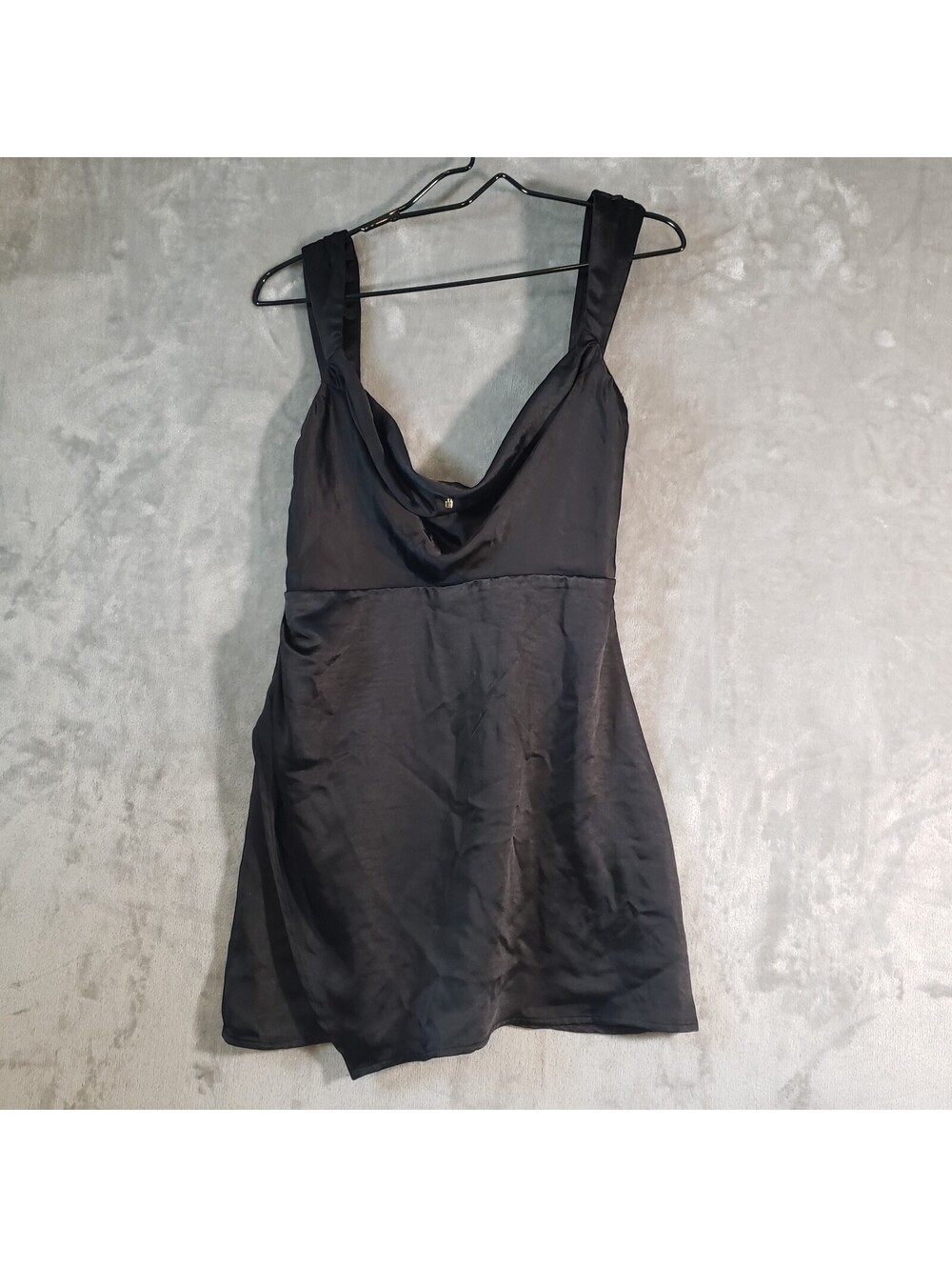 Runaway the Label Black Cowl Neck Strappy Satin Slip Mini Dress Sleeveless M